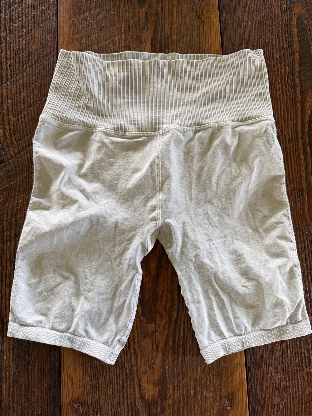 Free People Cream Ribbed High-Waist Athletic Shorts